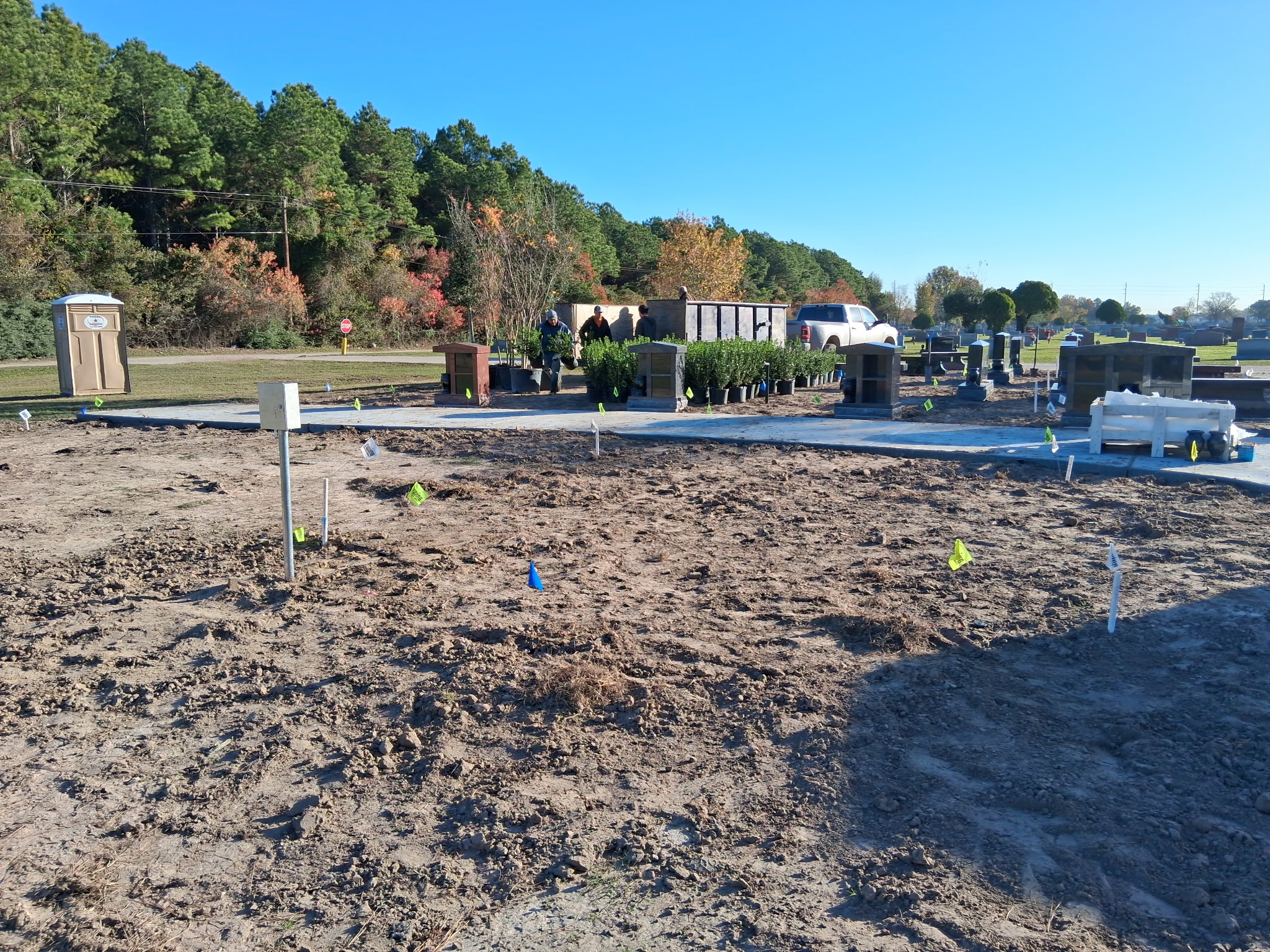 Cemetery expansion area during construction and site preparation