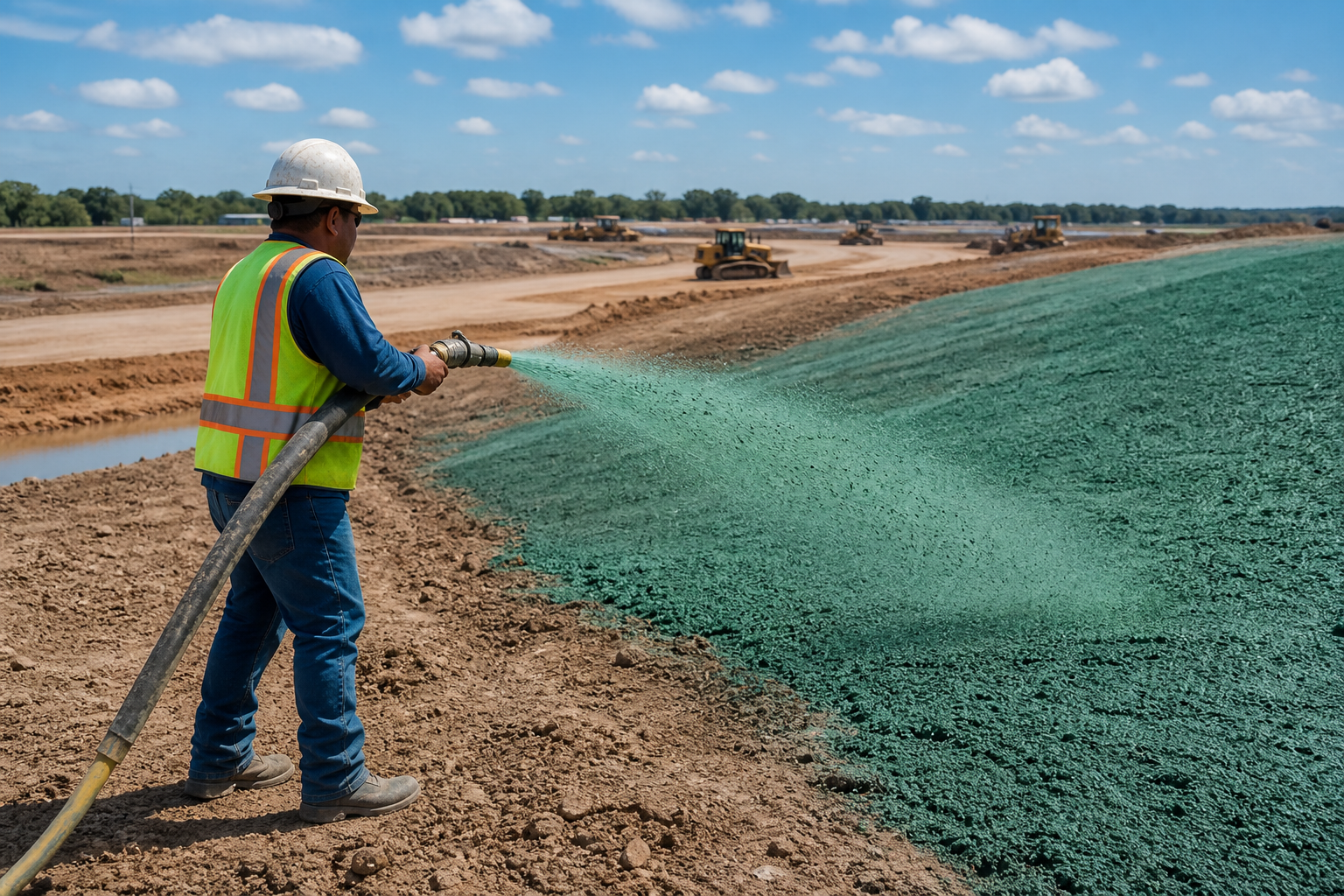 Hydroseeding application on a commercial construction site